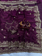 Elegant Sequence & Zari Embroidered Frendy Chiffon Saree with Unstitched Blouse