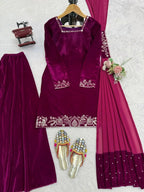 Festive Wear Heavy Viscose Velvet Top with Sharara and Embellished Dupatta
