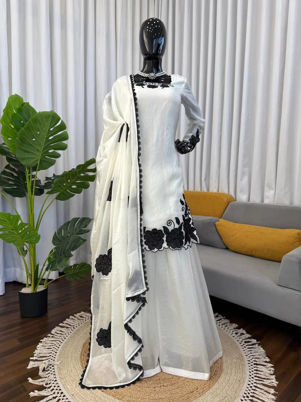Festive Wear Silk Kurta Palazzo Set for Women