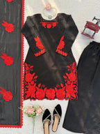 Glow Mode On: Silk Sequence Kurta Palazzo & Dupatta Set