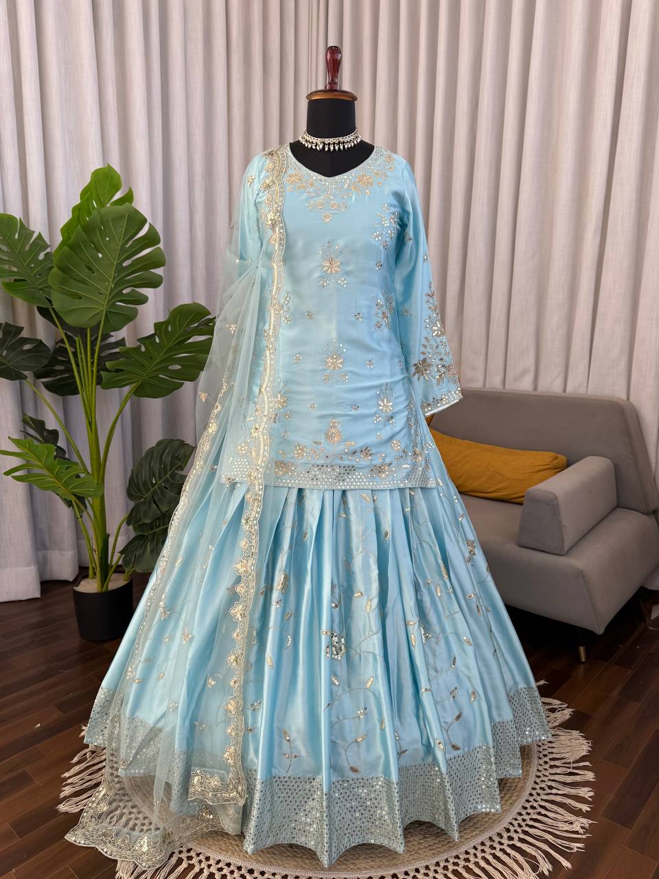 Wedding Wear Japan Satin Kurti Lehenga Dupatta Set for Women