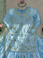 Wedding Wear Japan Satin Kurti Lehenga Dupatta Set for Women