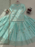 Wedding Wear Japan Satin Kurti Lehenga Dupatta Set for Women