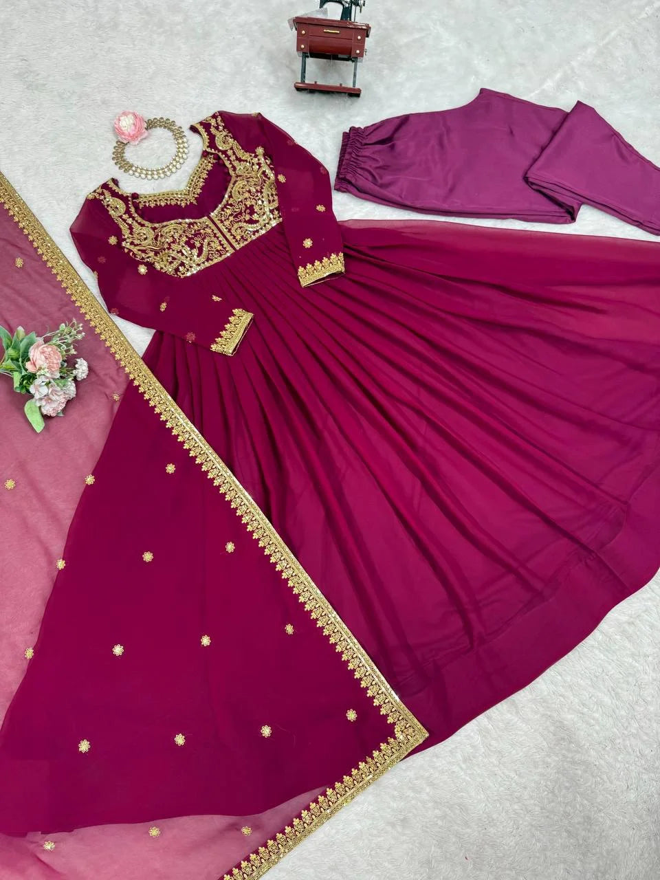 Stylish Partywear Embroidered Suit with Micro Pant & Embroidered Dupatta
