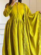 Festive Wear Floral Silk Anarkali Gown with Pant & Dupatta for Women