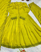 Festive Wear Floral Silk Anarkali Gown with Pant & Dupatta for Women