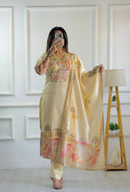 Pure Assam Silk Designer Suit Set with Heavy Embroidery, Real Moti Work & Digital Print Dupatta