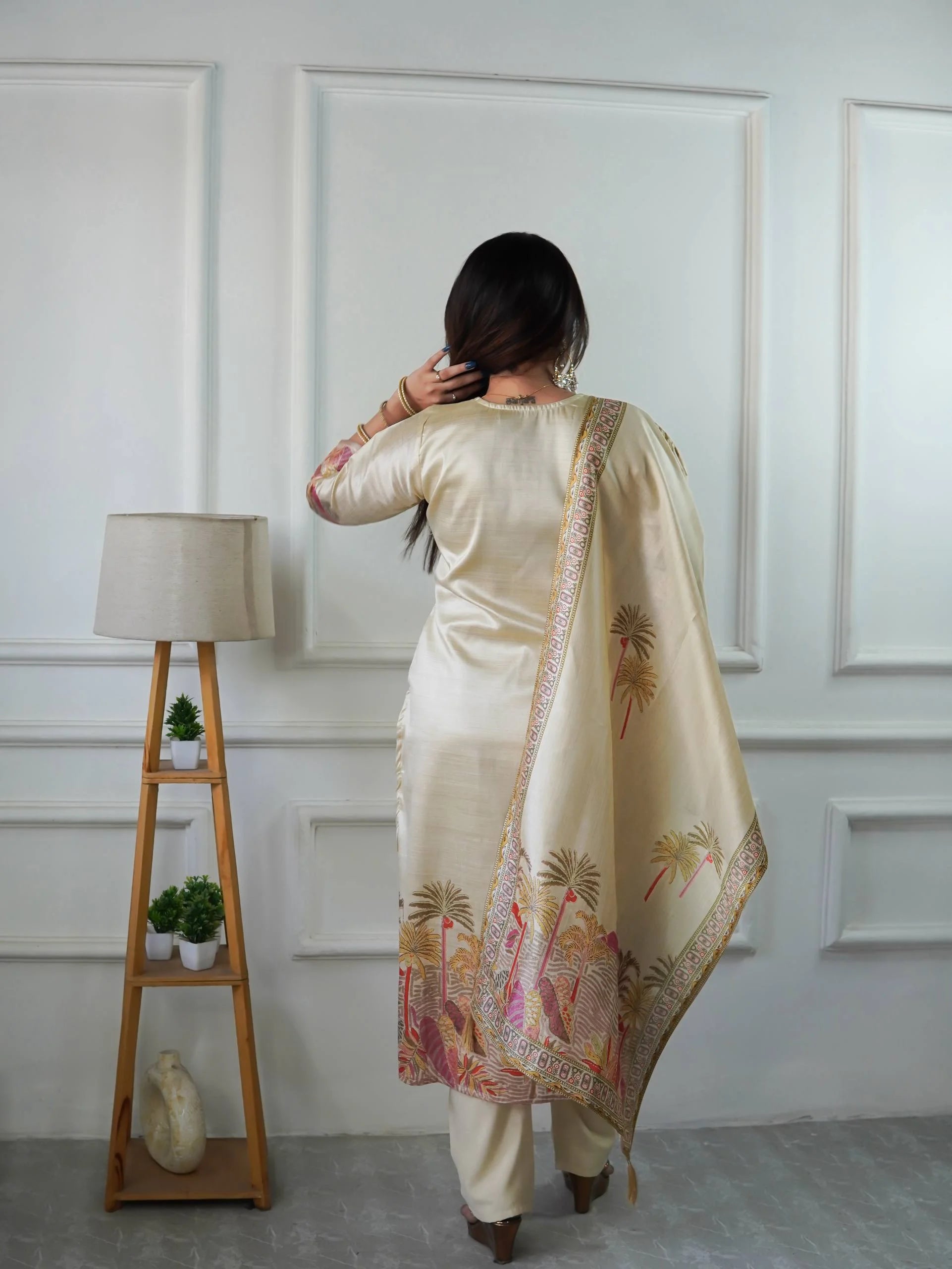 Pure Assam Silk Designer Suit Set with Heavy Embroidery, Real Moti Work & Digital Print Dupatta