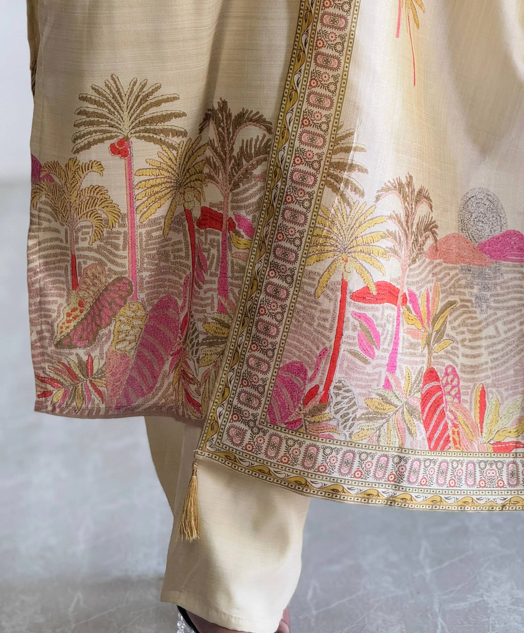 Pure Assam Silk Designer Suit Set with Heavy Embroidery, Real Moti Work & Digital Print Dupatta