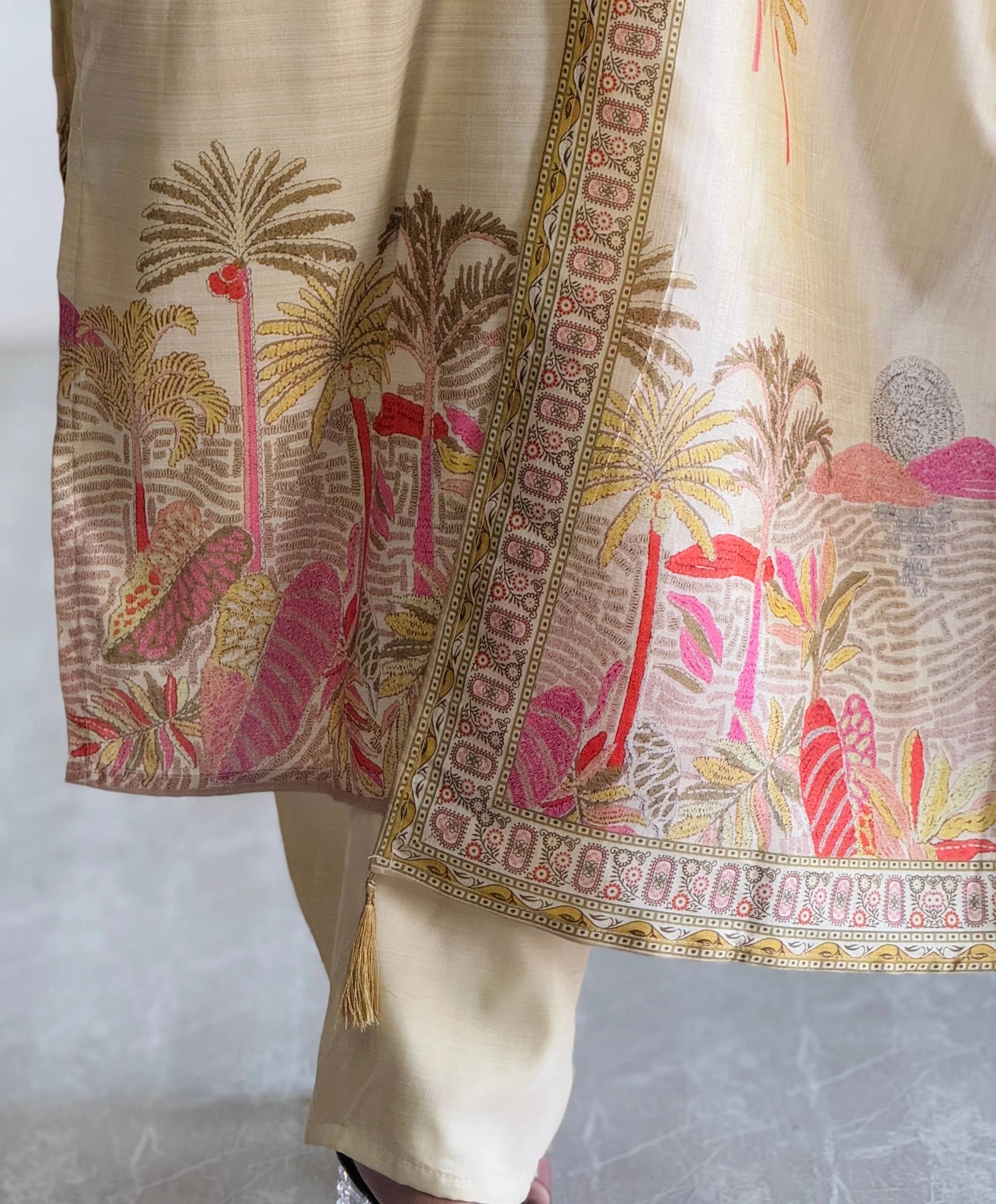 Pure Assam Silk Designer Suit Set with Heavy Embroidery, Real Moti Work & Digital Print Dupatta