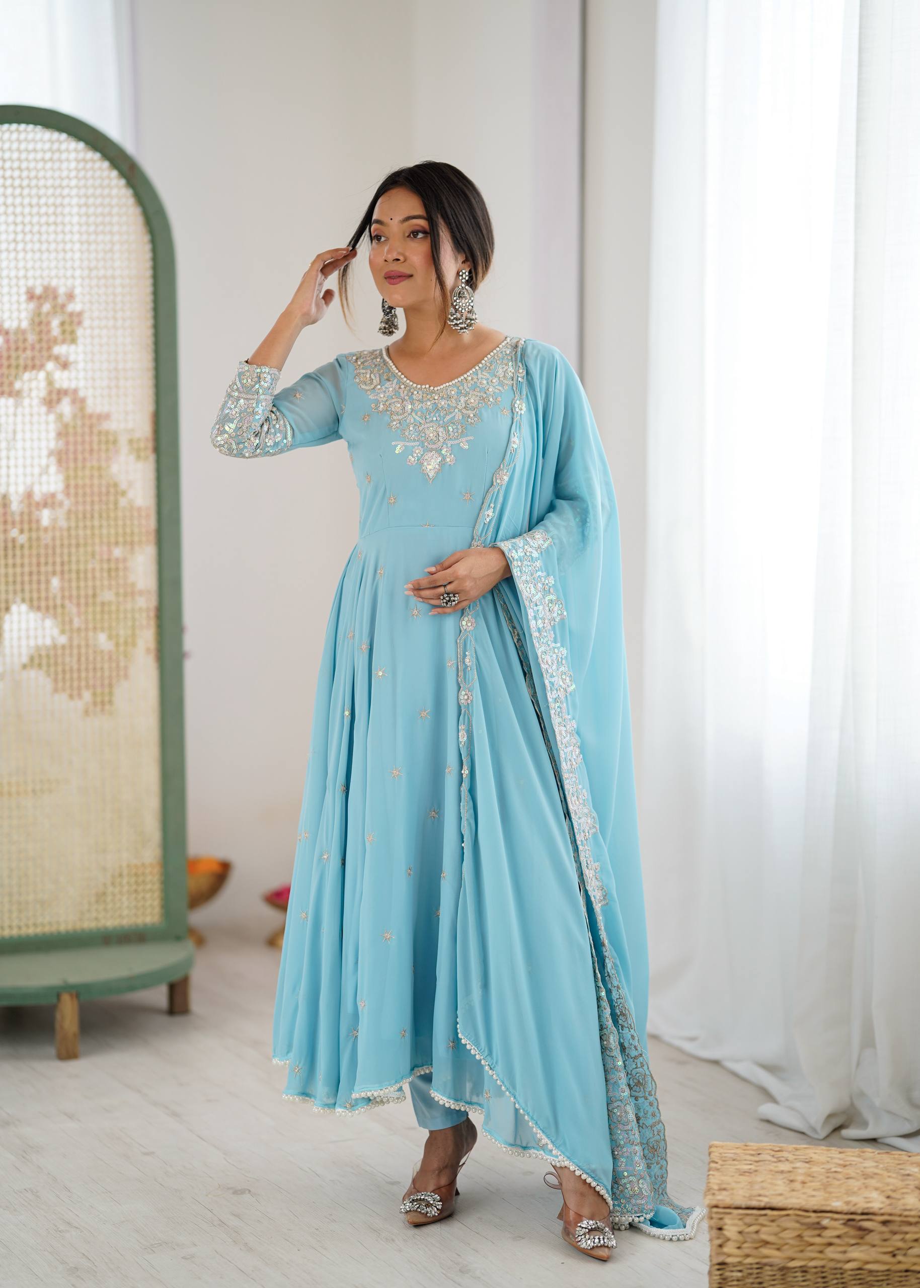 Elegant Embroidered Rembo Sequence Designer Anarkali Suit For Festivals