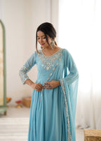 Elegant Embroidered Rembo Sequence Designer Anarkali Suit For Festivals