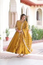 Rich Sequence & Zari Embroidered NC Vichitra Gown with Fancy Dupatta
