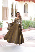 Premium NC Vichitra Embroidered Gown Set with Dupatta