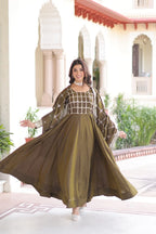 Premium NC Vichitra Embroidered Gown Set with Dupatta