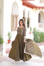 Premium NC Vichitra Embroidered Gown Set with Dupatta