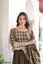 Premium NC Vichitra Embroidered Gown Set with Dupatta