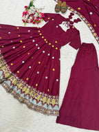 Elegant Wine Purple Embroidered Anarkali Suit Set With Dupatta For Women