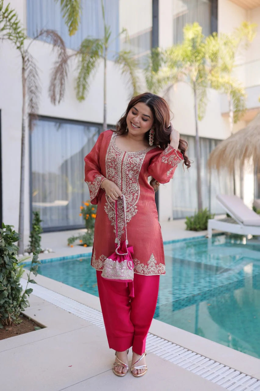 Premium Ethnic Edit: Viscose Top with Sequins Work, Pant & Batwa Set