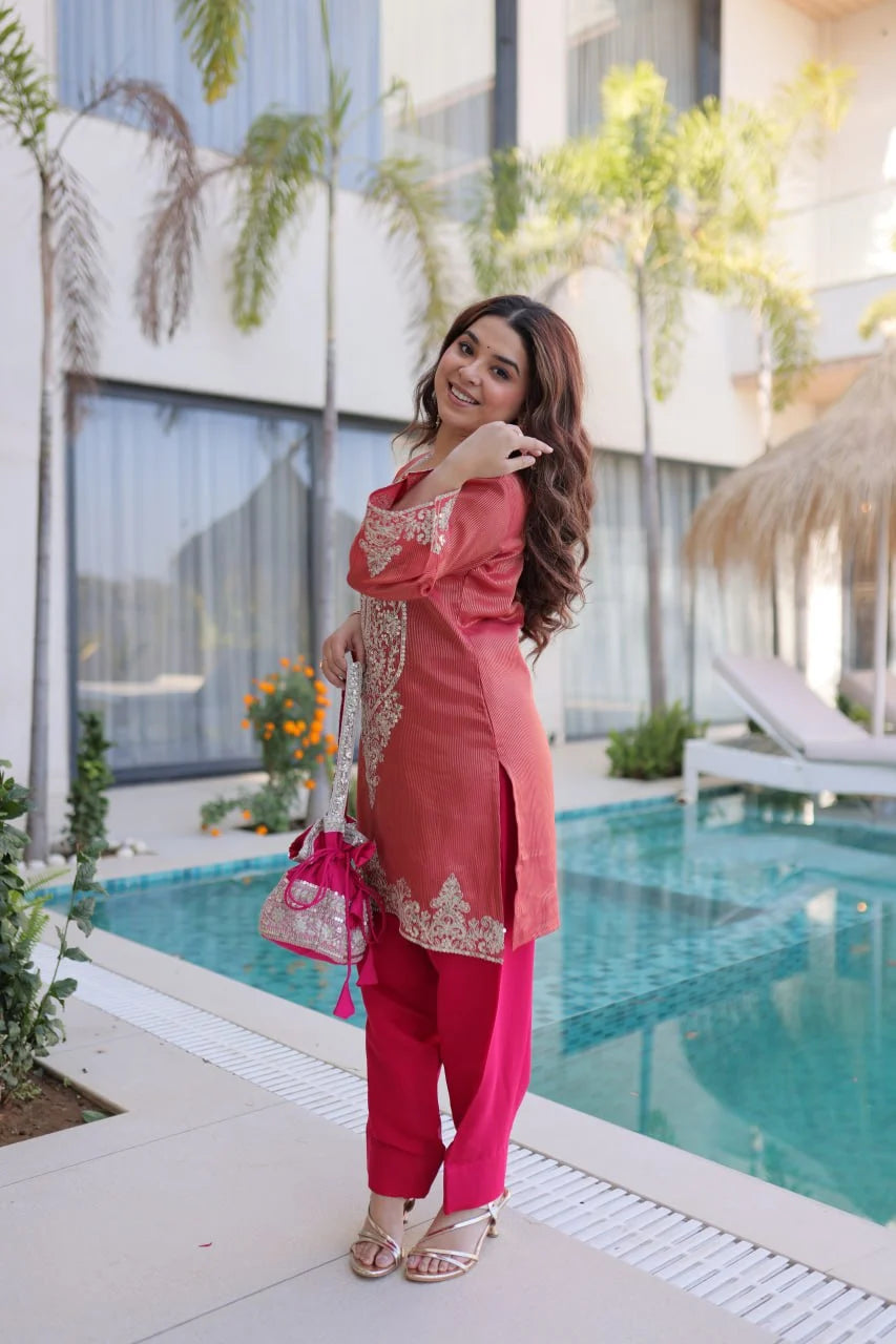 Premium Ethnic Edit: Viscose Top with Sequins Work, Pant & Batwa Set