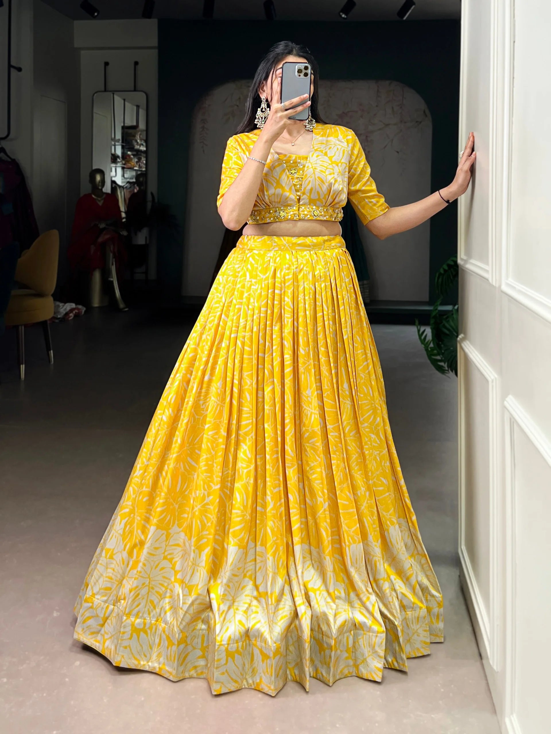 Stylish Tasar Silk Printed Lehenga Set with Handcrafted Blouse & Koti