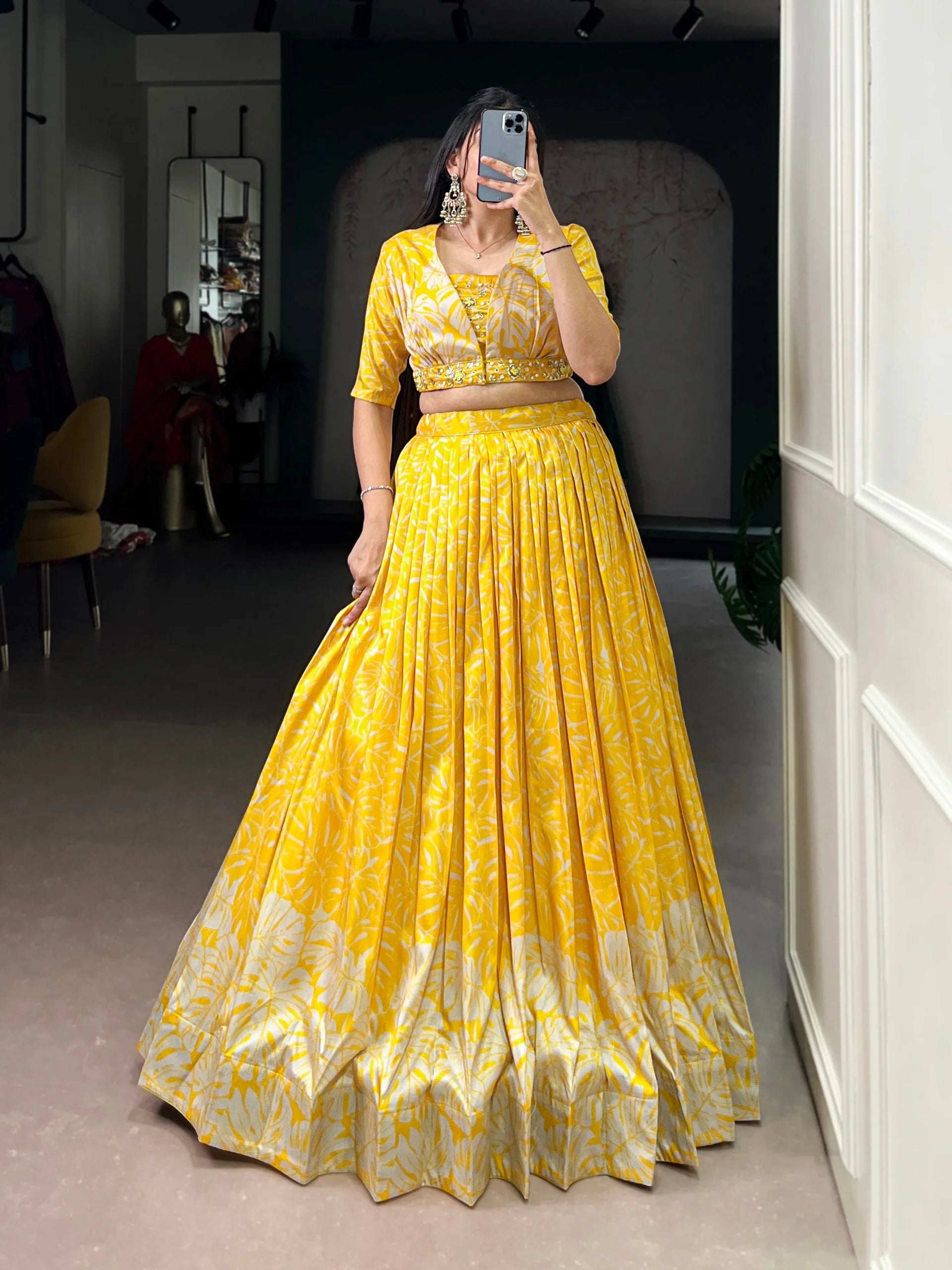 Stylish Tasar Silk Printed Lehenga Set with Handcrafted Blouse & Koti