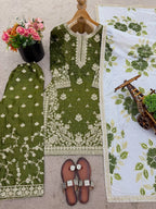 Elegant Green GMY Silk Embroidered Top–Plazzo Set with Organza Dupatta