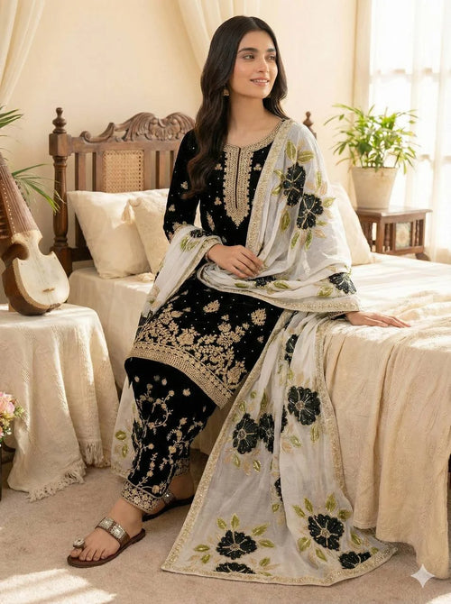 Black Luxury Coding Sequence Embroidered Co-ord Set