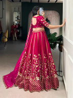 Natural Silk Bridal Lehenga Set with Heavy Sequins & Thread Embroidery