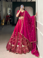 Natural Silk Bridal Lehenga Set with Heavy Sequins & Thread Embroidery