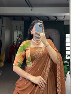 Chocolate Crush Silk Lehenga Set with 5 Meter Flair and Handwork Blouse