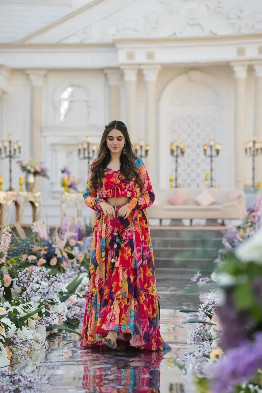 Blossom Royale Printed Chiffon Koti Set with Flared Palazzo
