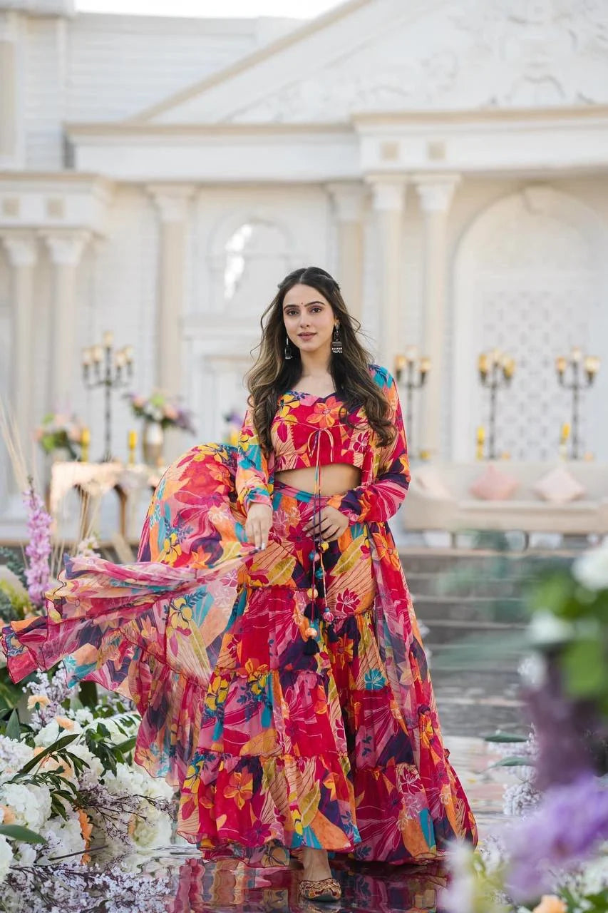 Blossom Royale Printed Chiffon Koti Set with Flared Palazzo