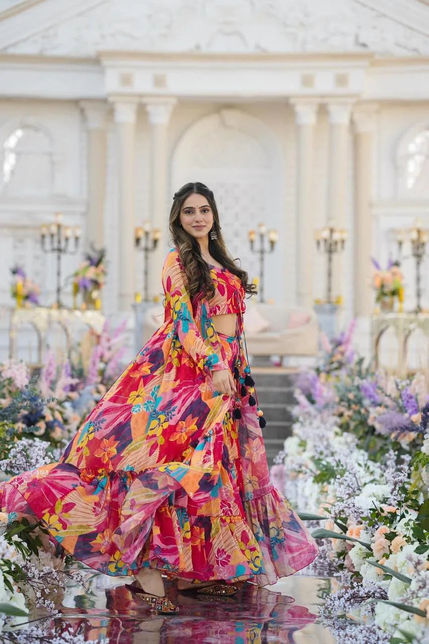 Blossom Royale Printed Chiffon Koti Set with Flared Palazzo