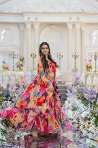 Blossom Royale Printed Chiffon Koti Set with Flared Palazzo