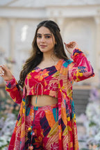 Blossom Royale Printed Chiffon Koti Set with Flared Palazzo