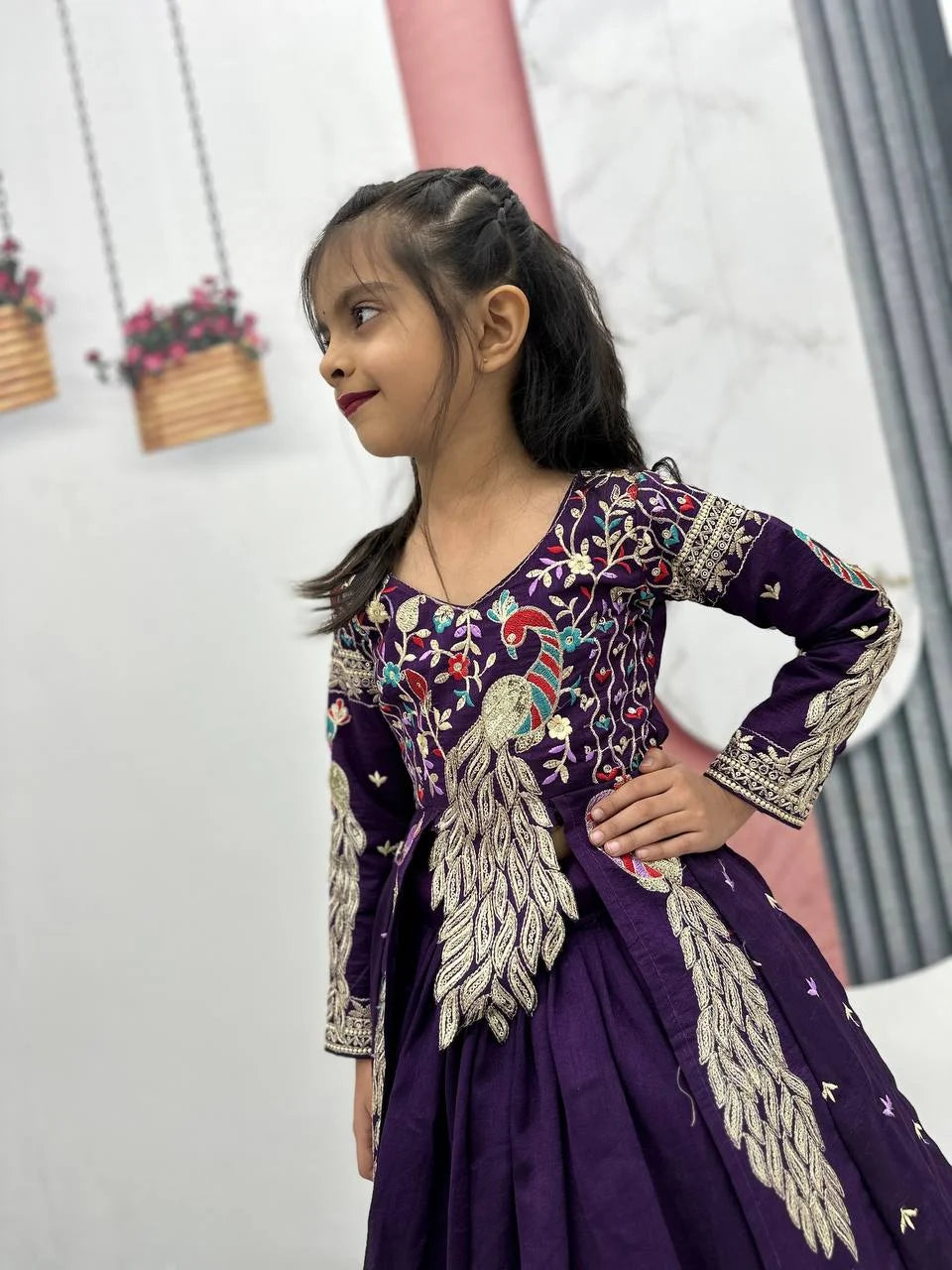 Designer Pure Vichitra Lehenga Choli Set For Kids