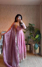 Elegant Heavy Fandy Silk Gown with Thread & Sequence Work