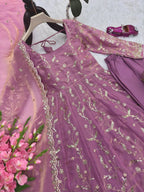 Elegant Heavy Fandy Silk Gown with Thread & Sequence Work
