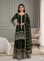 Pure Fendy Silk Embroidered Top & Flared Bottom Set with Matching Dupatta