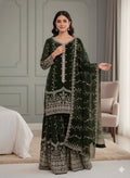 Pure Fendy Silk Embroidered Top & Flared Bottom Set with Matching Dupatta