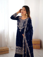 Designer Faux Georgette Top Sharara Suit with Cording Dori
