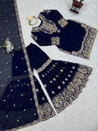 Designer Faux Georgette Top Sharara Suit with Cording Dori
