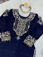 Designer Faux Georgette Top Sharara Suit with Cording Dori