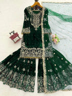 Luxury Velvet Sharara Suit with Pearl Embroidery and Soft Net Dupatta