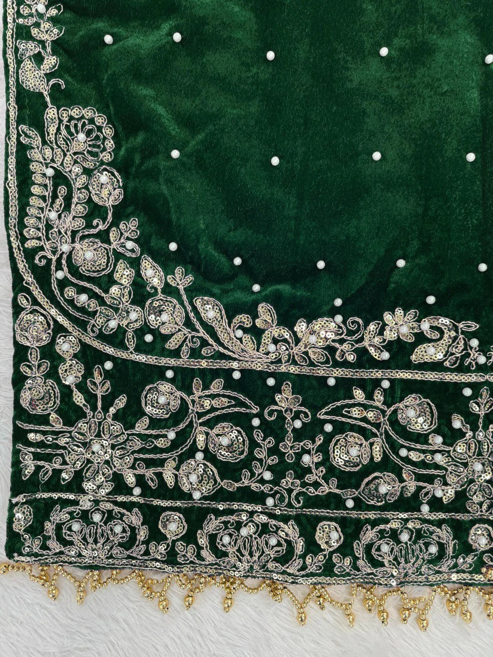 Luxury Velvet Sharara Suit with Pearl Embroidery and Soft Net Dupatta