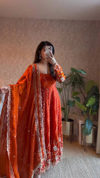 Designer Fendy Silk Anarkali Kurta Set with Sequence Embroidery & Dupatta