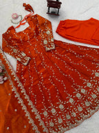 Designer Fendy Silk Anarkali Kurta Set with Sequence Embroidery & Dupatta