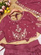 Regal Vichitra Silk Lehenga Set with Golden Zari Embroidery & Cutwork Dupatta