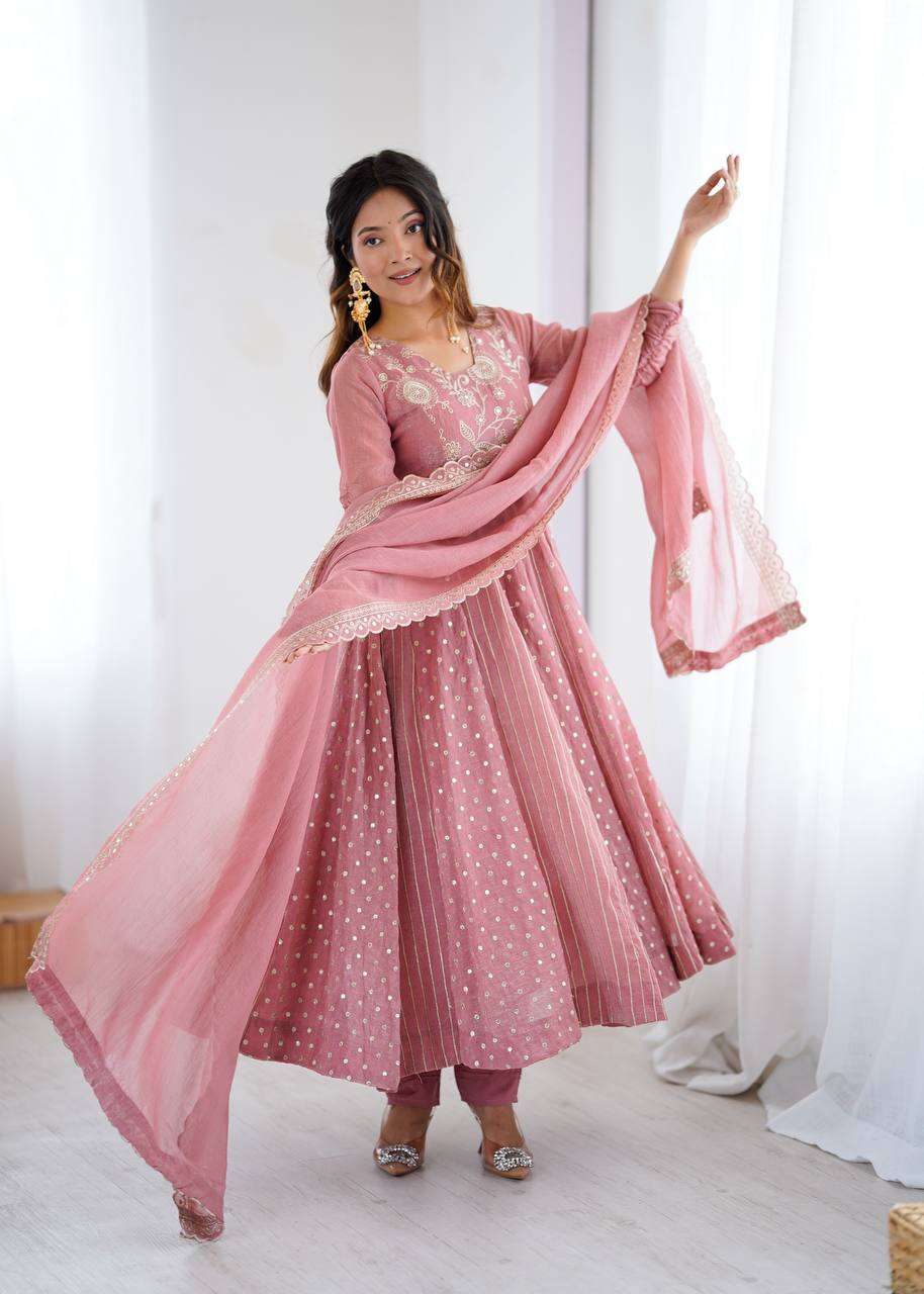 Festive Collection Crunchy Silk Gown with Lace Dupatta